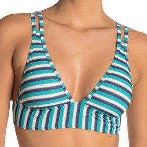 ELLA MOSS Blue & White Plunging Striped Bikini Swim Top XS NWOT